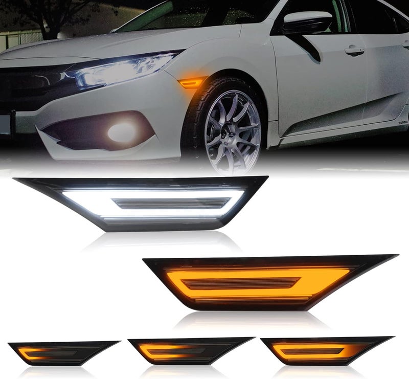 Mynoway Front Sequential LED Turn Signal Lights Replacement for Civic Coupe/Hatchback/Sedan 2016-2021, Dynamic Side Marker Fender Driving Lamp, Amber Side Indicator & White Position Lamp, Smoked Lens - Image 1